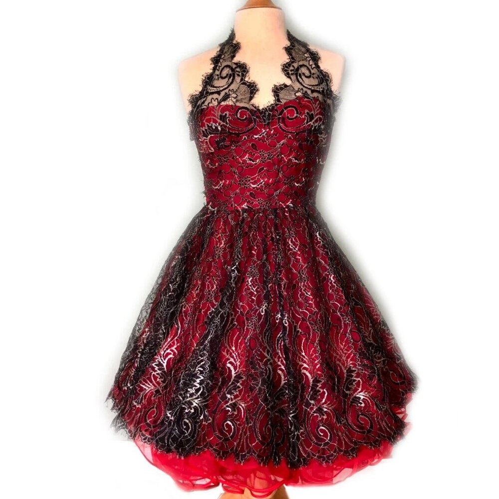 Vintage 90s Betsey Johnson Lace Prom Gown Dress with Crinoline Size Small